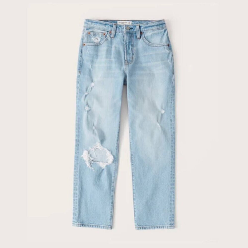 Abercrombie + Fitch Boyfriend Mid Rise Jeans Light Wash Ripped Size 33 16R GUC